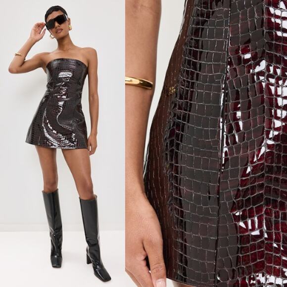 retrofete | Merida Leather Dress in Port Patent Crocodile Strapless Mini M - Picture 1 of 15